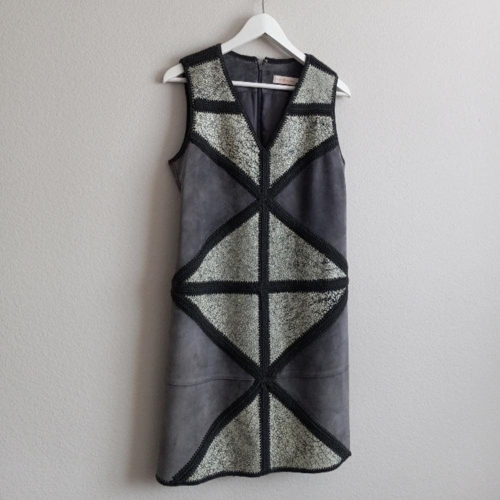Tory Burch Patchwork Suede Leather Sleeveless Dre… - image 1